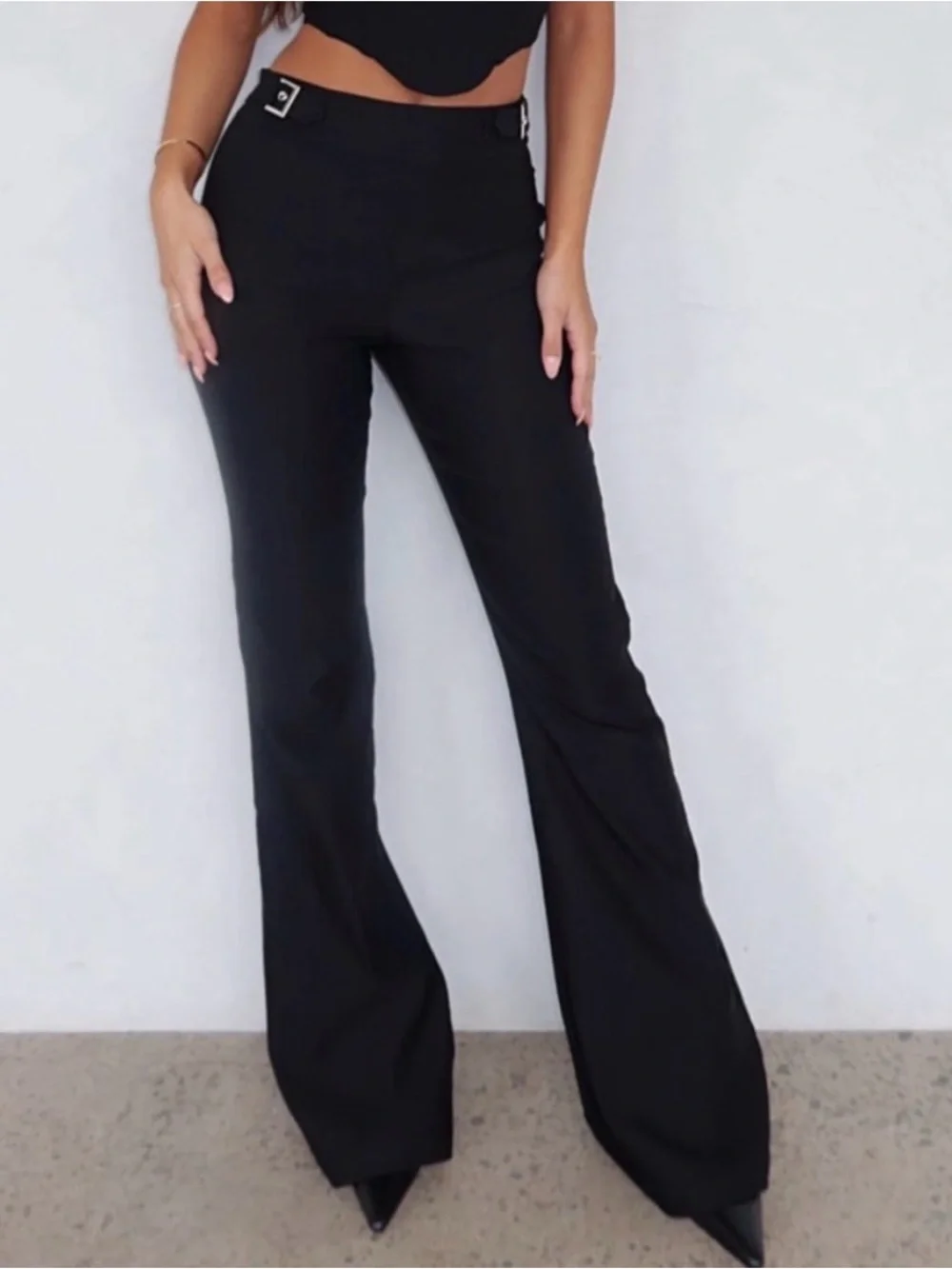 White Fox Satisfy Me Black Buckle Pants - Medium NWT